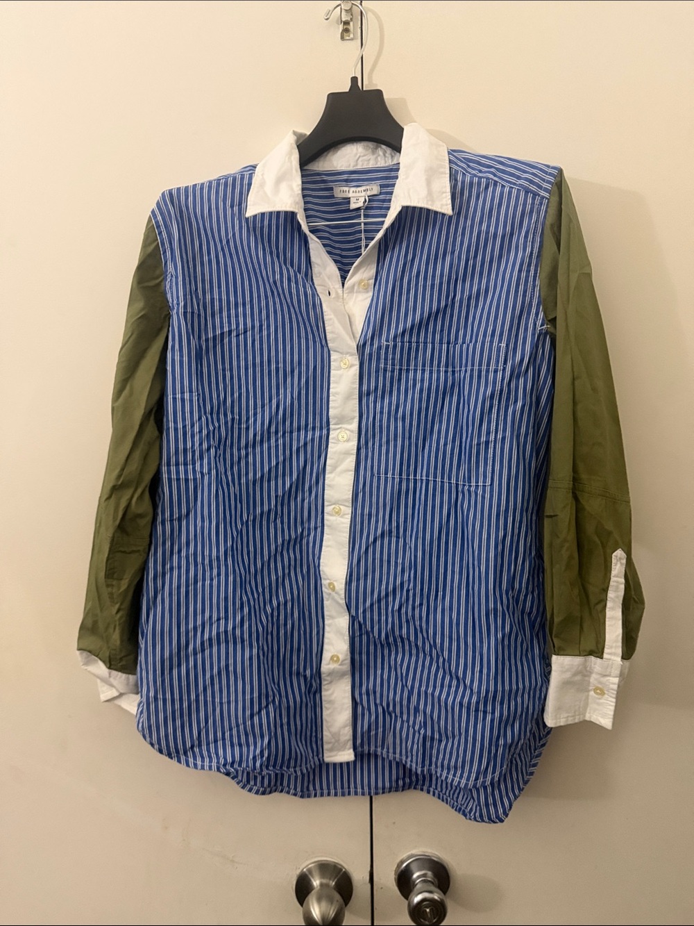 Blue Stripe Contrast-Sleeve Button-Down Shirt